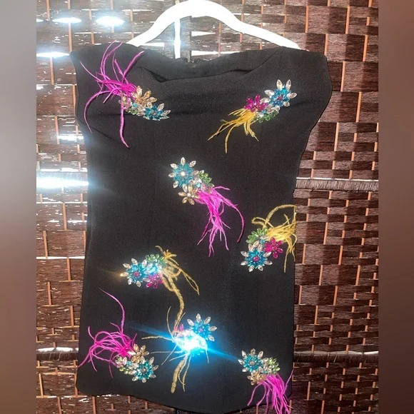 Nasty Gal Premium Embellished Diamante Feather Strapless Dress - Picture 3 of 6